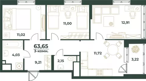 3-к кв. Башкортостан, Уфа ул. Ивана Спатара, 14 (63.65 м)