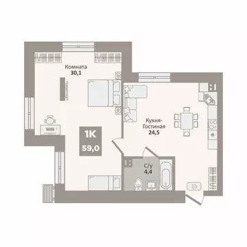 1-к кв. Курганская область, Курган Заозерный жилрайон, 12-й мкр, 2 ...