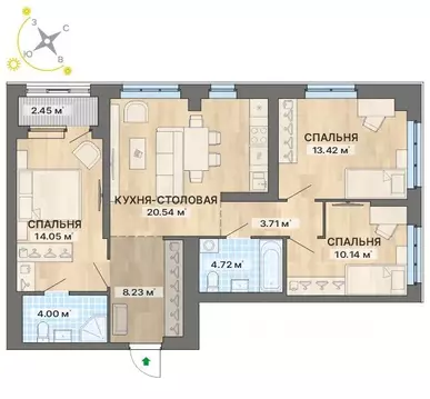 3-к кв. Свердловская область, Екатеринбург ул. Кузнецова, 11А (81.26 ...