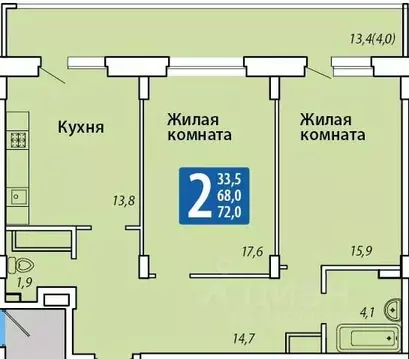 2-к кв. Чувашия, Чебоксары Гражданская ул., поз3 (72.0 м)