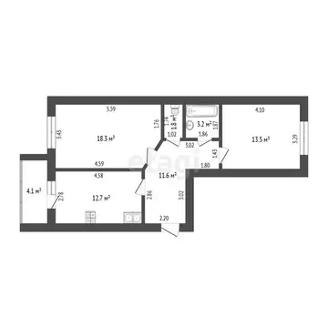 2-комнатная квартира: Тюмень, Широтная улица, 158к1 (61.1 м)