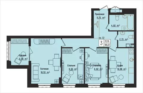 3-к кв. Нижегородская область, Нижний Новгород Литературная ул., 5 ...