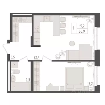 1-к кв. Башкортостан, Уфа 563-й кв-л,  (50.9 м)