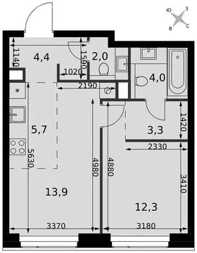 2-комнатная квартира: Москва, жилой комплекс Амбер Сити (45.6 м)
