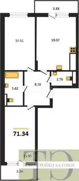2-к кв. Калининградская область, Гурьевский муниципальный округ, пос. ...