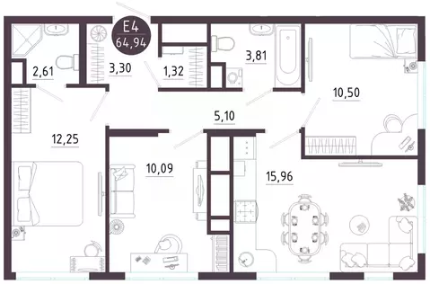 3-к кв. Тульская область, Тула ул. Купцов Гречихиных (64.94 м)