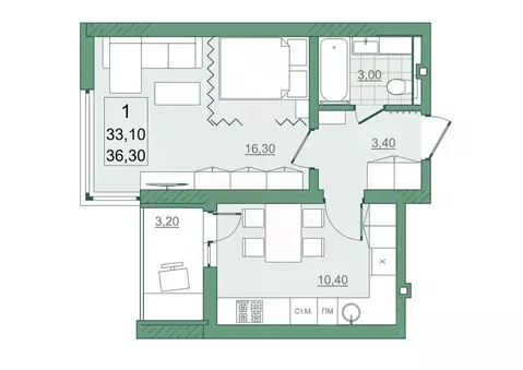 1-к кв. Саратовская область, Саратов просп. Героев Отечества, 7 (33.1 ...