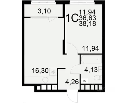 1-к кв. Рязанская область, Рязань ул. Бирюзова (36.63 м)