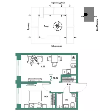 2-к кв. Тюменская область, Тюмень Береговая ул., 100к2 (38.04 м)