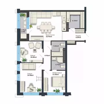 3-к кв. Свердловская область, Екатеринбург Премиум Кварталы Маяковка ...