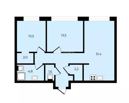 2-комнатная квартира: Москва, Фестивальная улица, 15к4 (69.2 м)