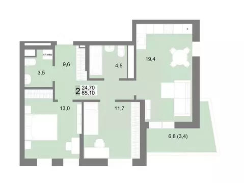 2-к кв. Свердловская область, Екатеринбург ул. Семена Лагоды, 80 (65.1 ...
