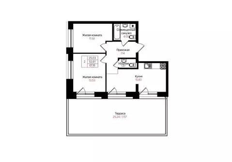 2-к кв. Татарстан, Казань Лето жилой комплекс (61.18 м)