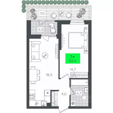 1-к кв. Тюменская область, Тюмень Гранд Квартал жилой комплекс (52.69 ...