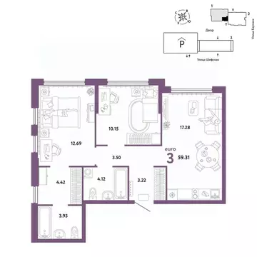 3-к кв. Свердловская область, Екатеринбург ул. Шефская, 22А (59.31 м)