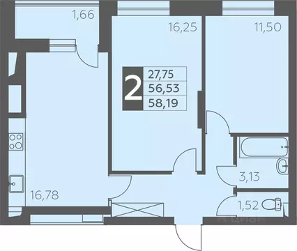 2-к кв. Башкортостан, Уфа ул. Орджоникидзе, 34 (58.19 м)