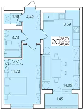 2-к кв. Башкортостан, Уфа Затон жилрайон, Волна жилой комплекс (48.46 ...