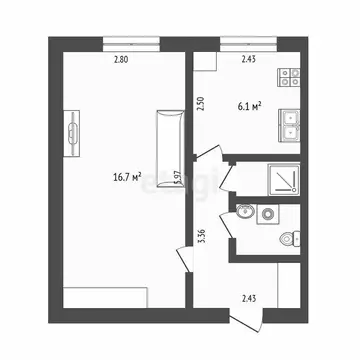 1-комнатная квартира: Тюмень, улица Республики, 233 (30.4 м)