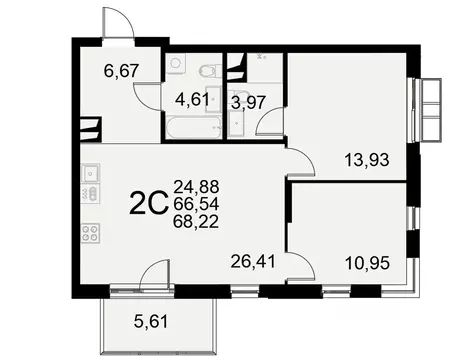 2-к кв. Тульская область, Тула Пушкинская ул., 2Г (66.54 м)