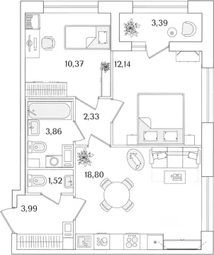 2-к кв. Санкт-Петербург Аурум жилой комплекс (54.71 м)