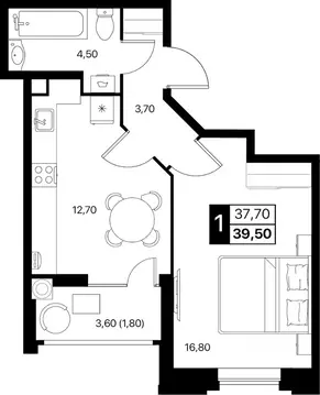 1-к кв. Ростовская область, Ростов-на-Дону Эстет жилой комплекс (39.5 ...