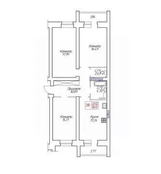2-к кв. Вологодская область, Череповец Устюженская ул., 14 (88.56 м)