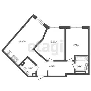2-комнатная квартира: Тюмень, улица Газовиков, 73к4 (52 м)