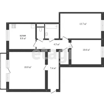 3-комнатная квартира: Миасс, Азовская улица, 19 (65.8 м)