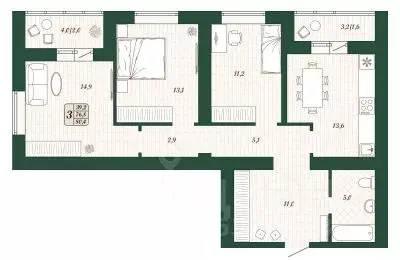 3-к кв. Самарская область, Волжский район, Смышляевка городское ...