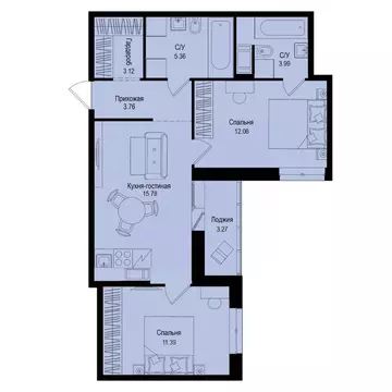 2-к кв. Ленинградская область, Всеволожский район, Заневское городское ...