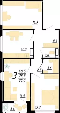 3-к кв. Воронежская область, Воронеж ул. Пескова, 8 (80.0 м)