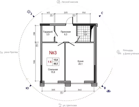 1-к кв. Калужская область, Обнинск ул. Усачева (49.5 м)