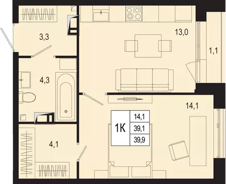 1-к кв. Московская область, Подольск городской округ, д. Борисовка ...