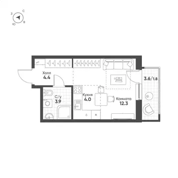 Студия Свердловская область, Екатеринбург Солнечный жилрайон,  (26.4 ...