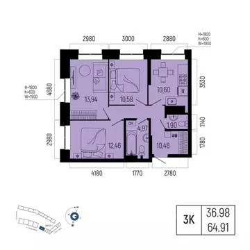 3-к кв. Башкортостан, Уфа Глумилино-1 мкр, Новатор жилой комплекс ...