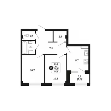 2-к кв. Кировская область, Киров Хлебозаводской проезд, 2 (48.6 м)