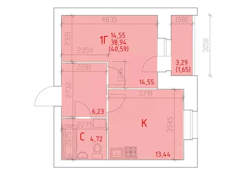 1-к кв. Вологодская область, Череповец 109-й мкр,  (40.59 м)
