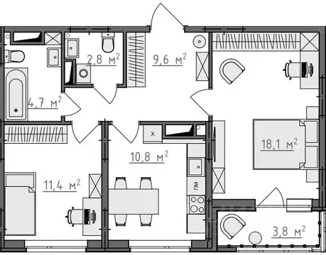 2-к кв. Владимирская область, Владимир Сновицы-Веризино мкр,  (59.3 м)