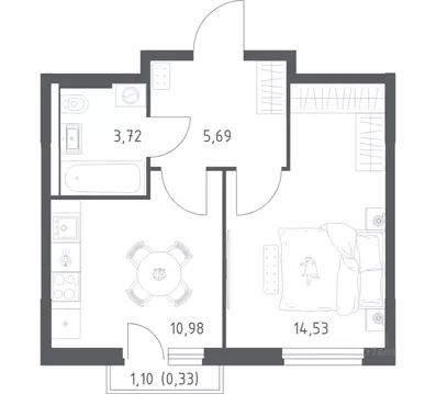 1-к кв. Башкортостан, Уфа ул. Минигали Губайдуллина, 8к9 (35.25 м)