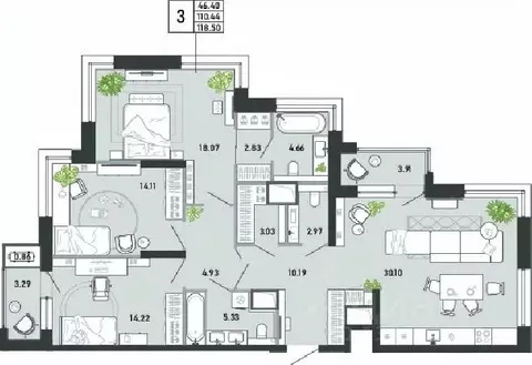 3-к кв. Тульская область, Тула ул. Фридриха Энгельса, 74 (118.5 м)