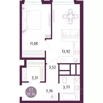 1-к кв. Тульская область, Тула ул. Купцов Гречихиных (38.96 м)