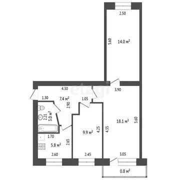 3-комнатная квартира: Стерлитамак, улица Ибрагимова, 18 (58.2 м)