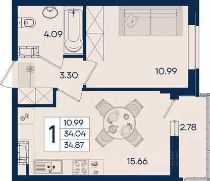 1-к кв. Краснодарский край, Краснодар  (34.87 м)