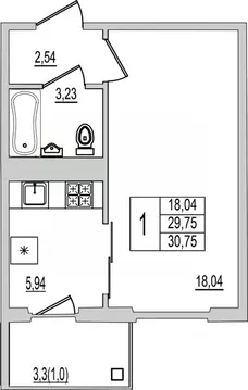 1-к кв. Псковская область, Псков Рижский просп., 94Г (30.75 м)