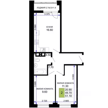 2-к кв. Краснодарский край, Анапа Песчаный жилой комплекс (51.35 м)