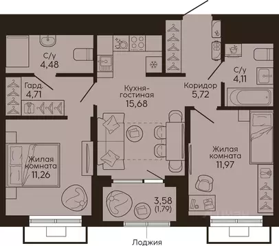 2-к кв. Свердловская область, Екатеринбург Вокзальный жилрайон,  ...