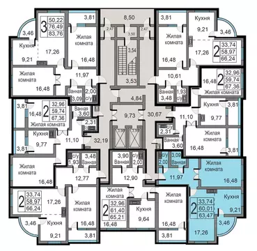 2-к кв. Калужская область, Калуга ул. Минская, 23к1 (63.47 м)