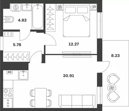1-к кв. Тульская область, Тула ул. Богородицкая, 8В (46.25 м)