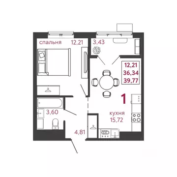 1-к кв. Пензенская область, Пенза ул. Баталина (39.77 м)