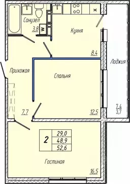 2-к кв. Кемеровская область, Кемерово просп. Притомский, 30Б (52.6 м)